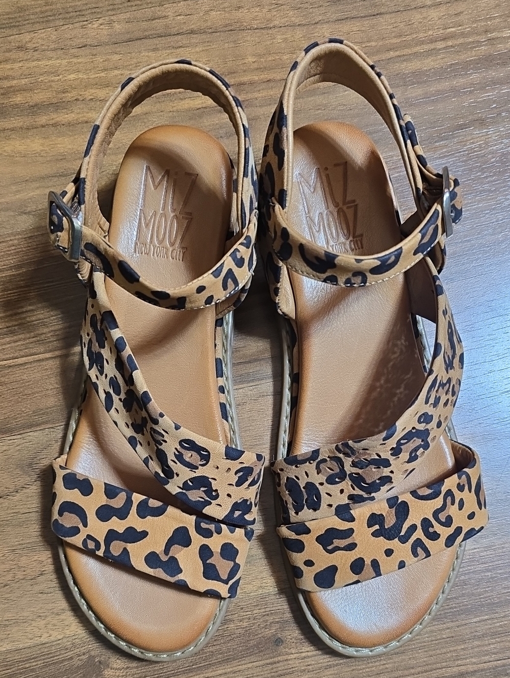 Miz Mooz Hazel Leather Adjustable Wedge Sandals - Brandy Leopard - Picture 2 of 12